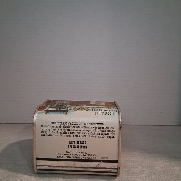 Vtg 1984 Vermont Maine Absolutely Pure Maple Syrup Tin Country Farm House Decor - Picture 5 of 6